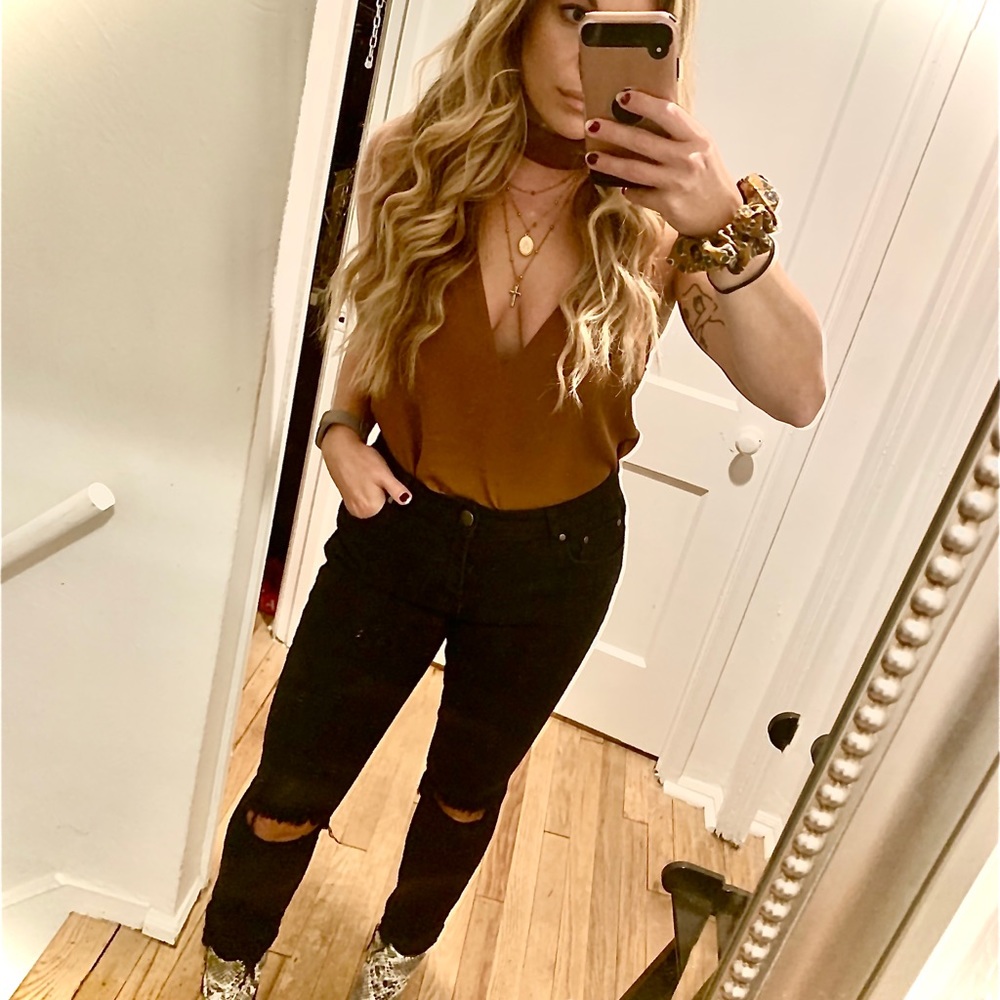V Plunge Rust colored blouse